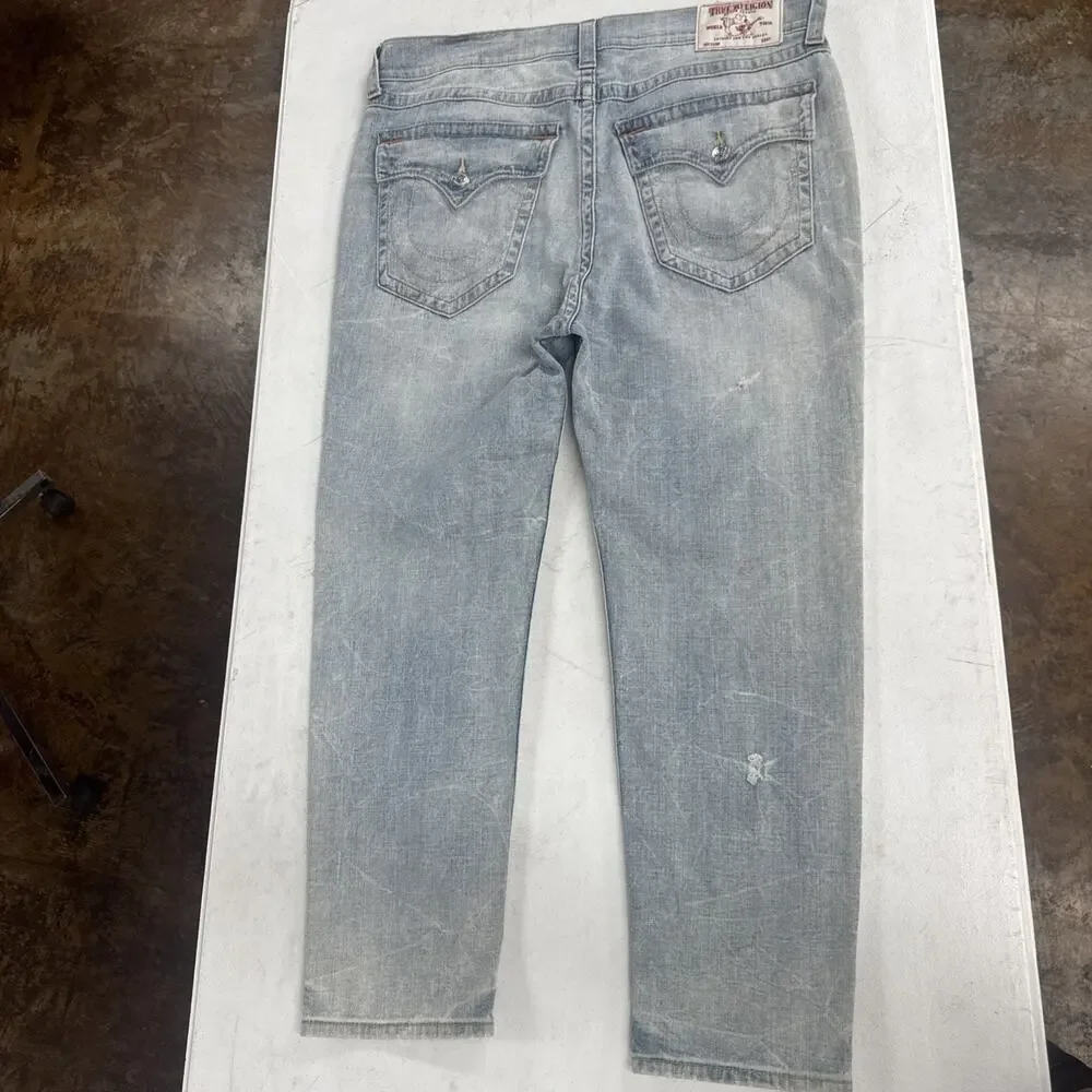 True Religion Slim Drop Mens Jeans Gray Wash Relaxed Denim Size 36